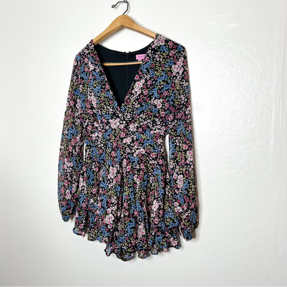 Mi Ami For Francescas Colorful Floral‎ Print Long Sleeve Ruffle Romper Medium M - Picture 3 of 11